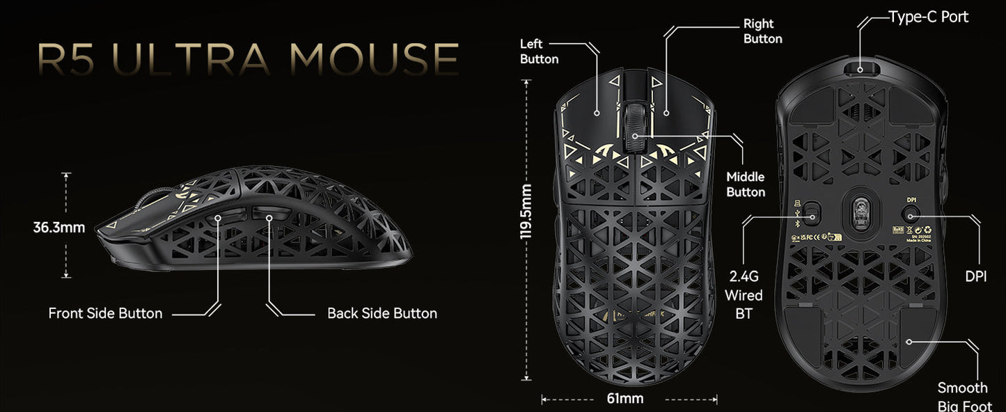 ATTACK SHARK R5 Ultra Carbon Fiber Wireless Gaming Mouse – 8K, 39g, PAW3950MAX Sensor