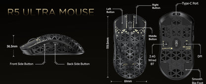 ATTACK SHARK R5 Ultra Carbon Fiber Wireless Gaming Mouse – 8K, 39g, PAW3950MAX Sensor