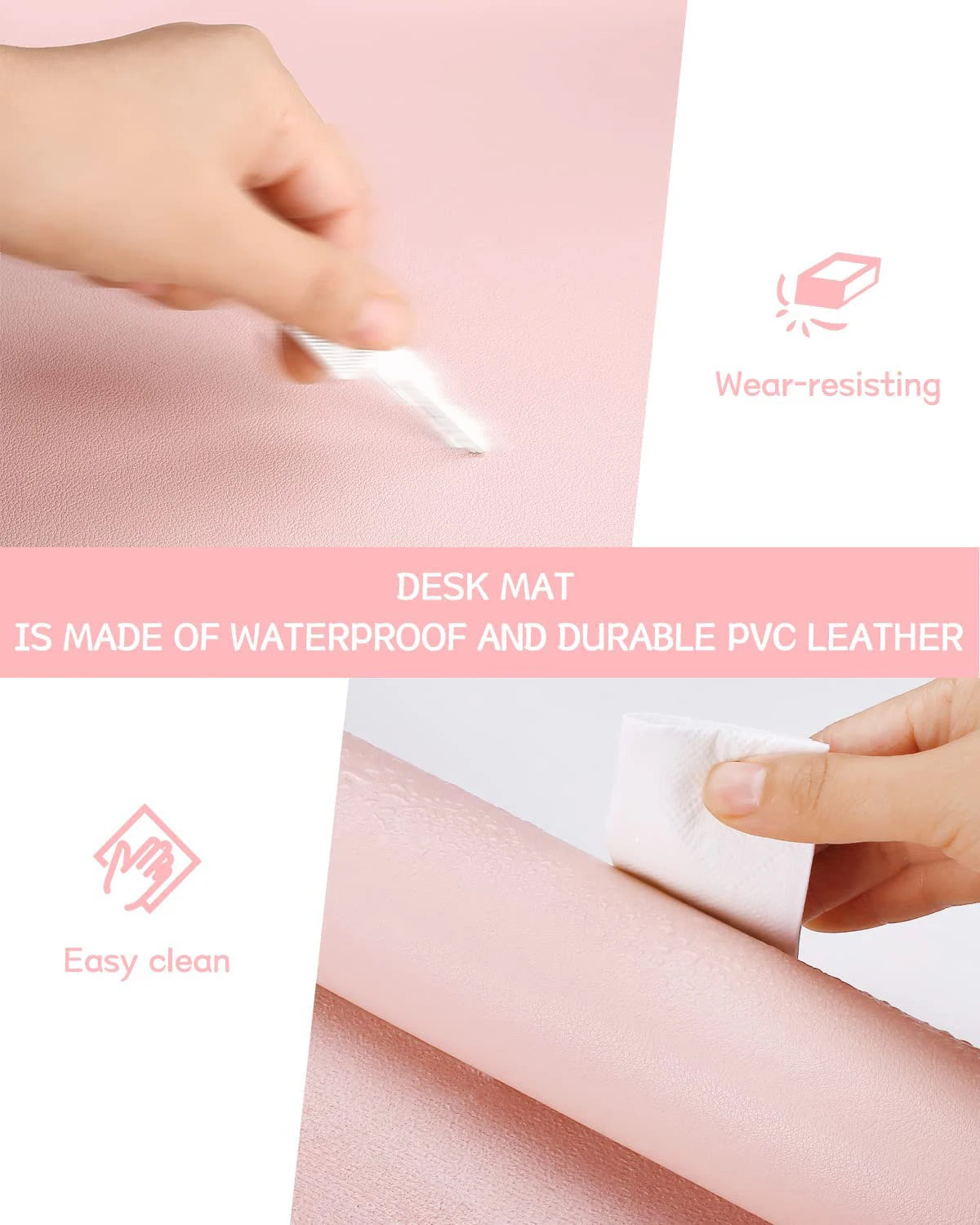 Waterproof PVC Desk Mat – Large Non-Slip Mouse & Keyboard Pad, Pink