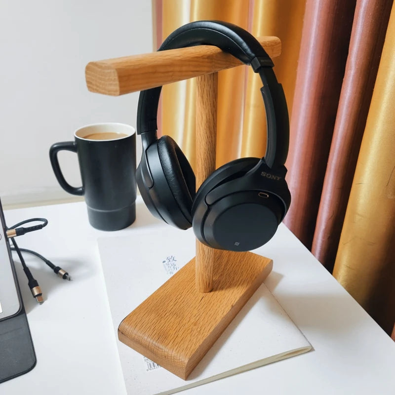 T-Shaped Wooden Headphone Stand – Desk & Home Organizer