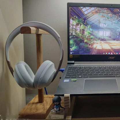 T-Shaped Wooden Headphone Stand – Desk & Home Organizer