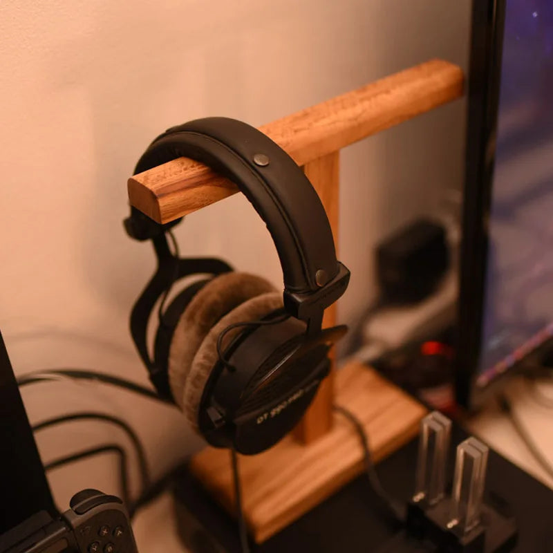 T-Shaped Wooden Headphone Stand – Desk & Home Organizer