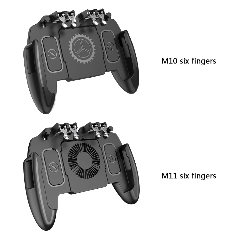 6 Finger Mobile Shooting Gaming Button Trigger Gamepad with Cooling Fan for PUBG Mobile Trigger Joypad Game Console