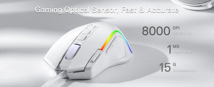 Redragon M612 Predator RGB Gaming Mouse – 8000 DPI, Wired, White