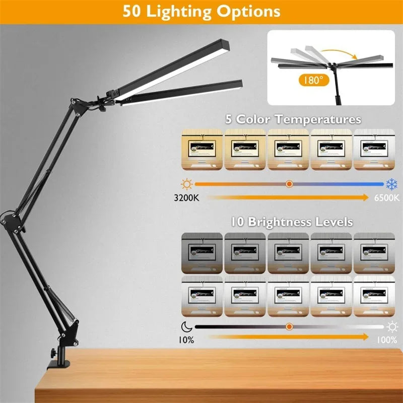 LED Clamp-On Desk Lamp – 5 Light Modes with Auto Shut-Off, Eye-Caring