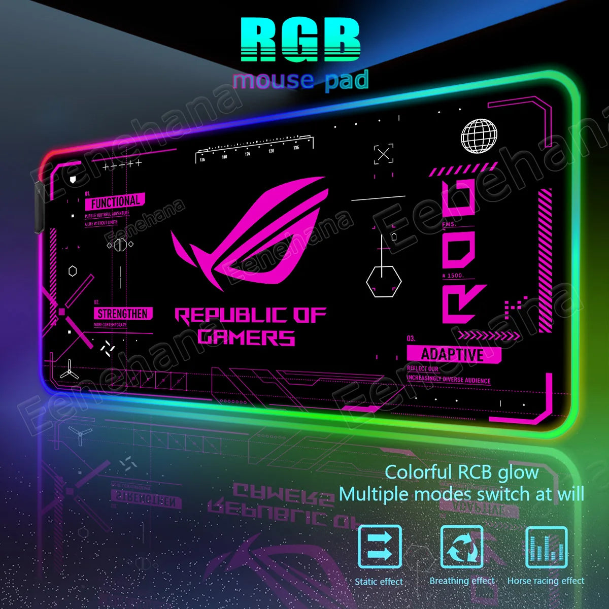 RGB ASUS XXL Gaming Mouse Pad – Black-Green LED Extended Desk Mat