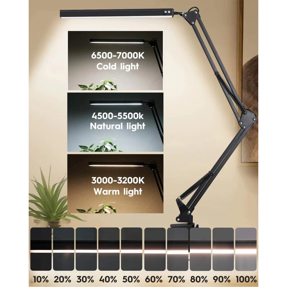 LED Desk Lamp with Rocker Arm – Adjustable, 10 Brightness Levels, 3 Lighting Modes