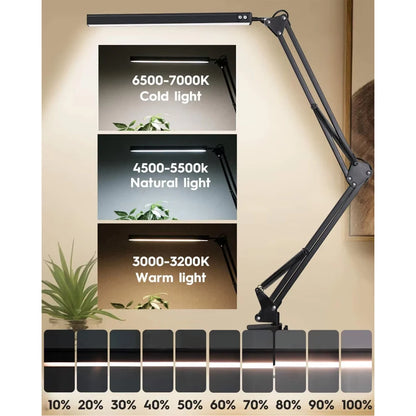 LED Desk Lamp with Rocker Arm – Adjustable, 10 Brightness Levels, 3 Lighting Modes