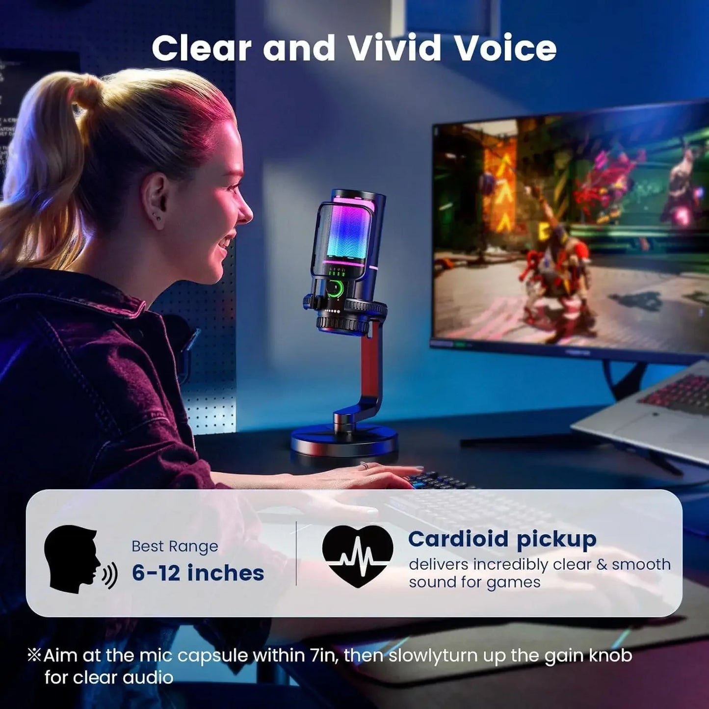 Monster Gaming USB Microphone 192KHz/24Bit Cardioid Condenser Mic with Touch Mute for PC PS4 PS5 Game Chat Podcasts Live Stream