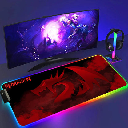 Redragon RGB LED Gaming Mouse Pad – Anti-Skid Desk Mat for PC & Laptop