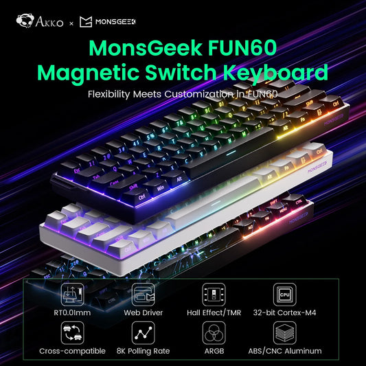 Akko MonsGeek FUN60 60% Mechanical Gaming Keyboard – Magnetic Switch, 8K ARGB