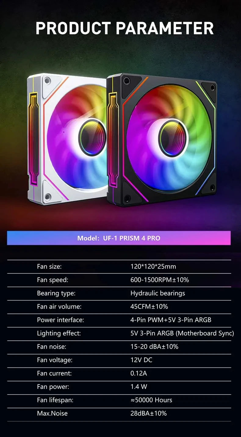 UPSIREN UF-1 PRISM 4 PRO 120mm ARGB PWM Cooling Fan