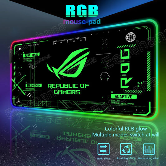 RGB ASUS XXL Gaming Mouse Pad – Black-Green LED Extended Desk Mat
