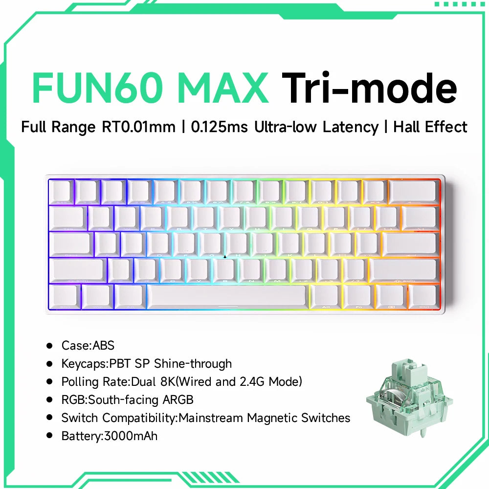 Akko MonsGeek FUN60 60% Mechanical Gaming Keyboard – Magnetic Switch, 8K ARGB