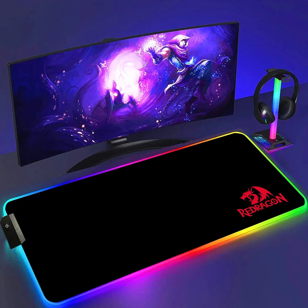 Redragon RGB LED Gaming Mouse Pad – Anti-Skid Desk Mat for PC & Laptop