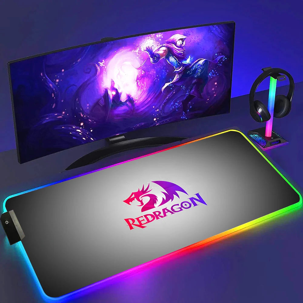 Redragon RGB LED Gaming Mouse Pad – Anti-Skid Desk Mat for PC & Laptop
