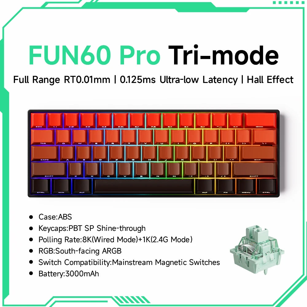 Akko MonsGeek FUN60 60% Mechanical Gaming Keyboard – Magnetic Switch, 8K ARGB