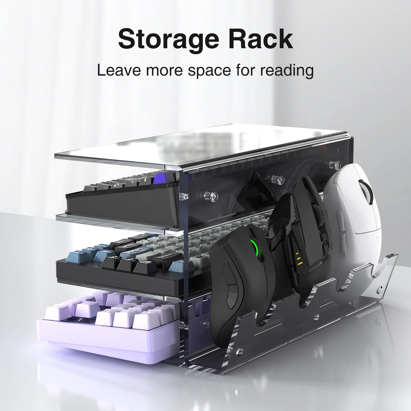 Keyboard Mouse Desktop Organizer Acrylic 3 Tier Stand Frame Shelf Lightweight Keyboard Storage Tool For Study Room Exhibition