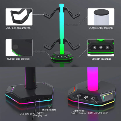 RGB Headphone & Controller Stand – 9 Light Modes for PS5/Xbox Desk