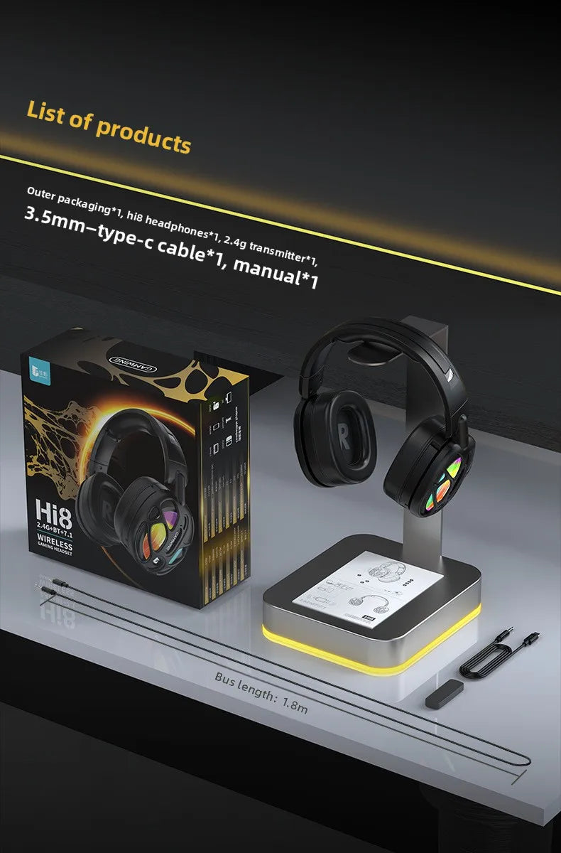 New! Premium Wireless Gaming Headset with Hi - Fi sound & 3.5mm RGB for PC/PS. Wired option available.