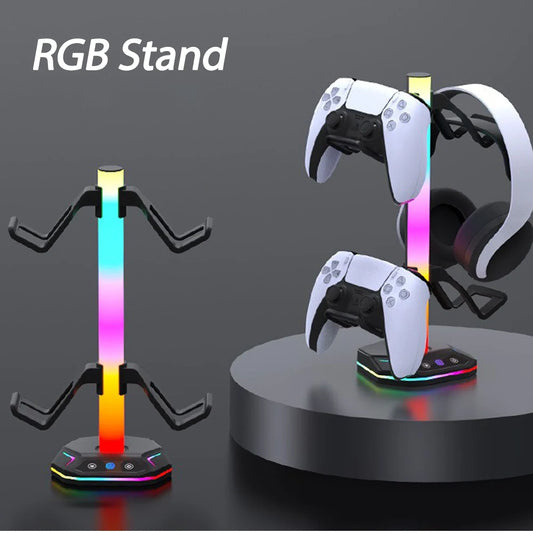 RGB Headphone & Controller Stand – 9 Light Modes for PS5/Xbox Desk