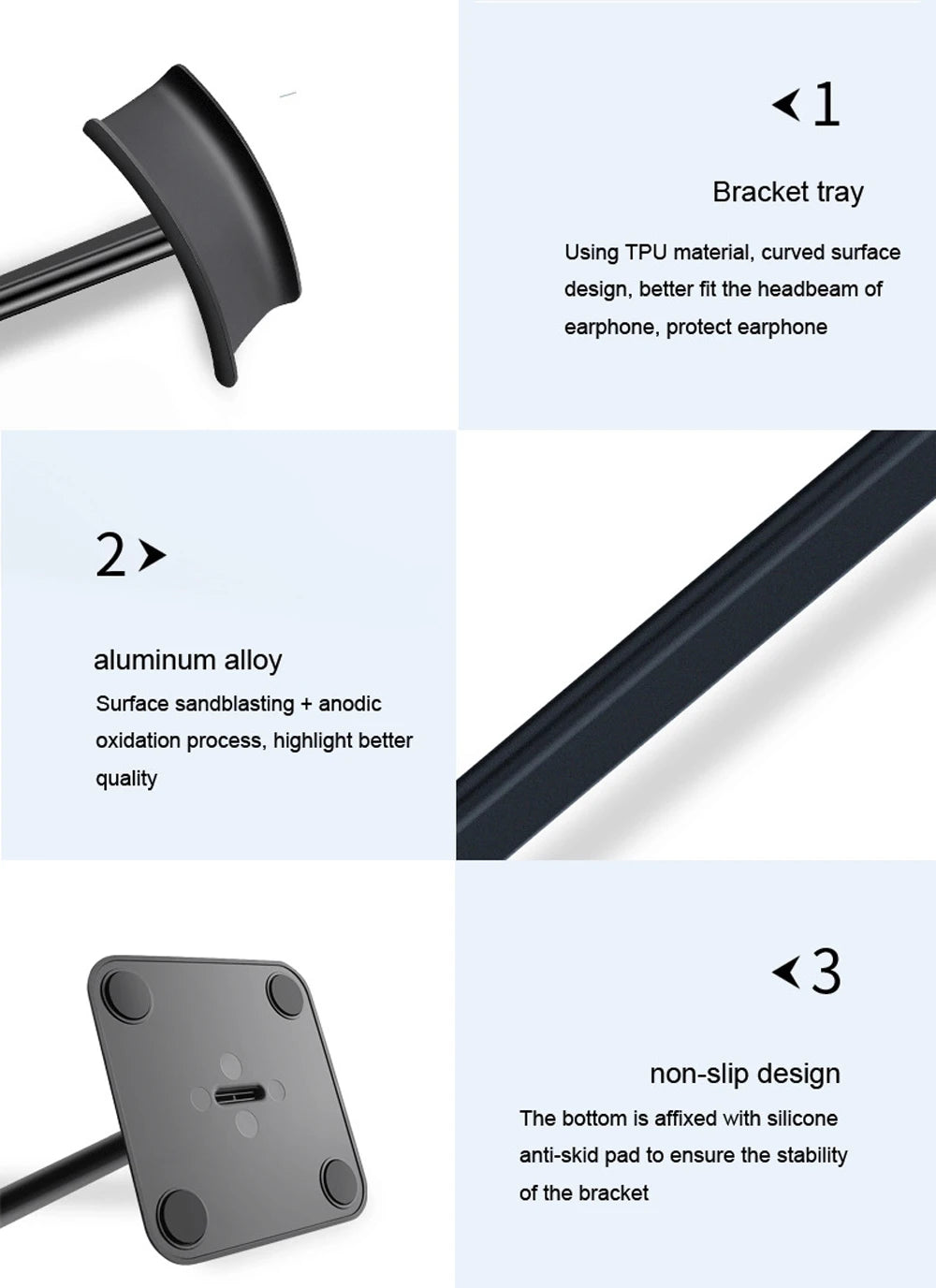 Universal Aluminum Headphone Stand – Flexible Metal Headset Holder