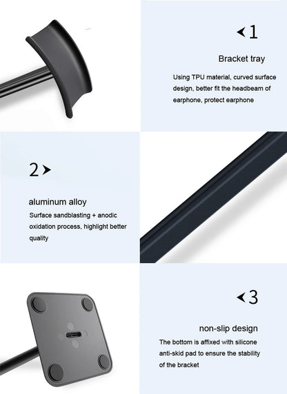 Universal Aluminum Headphone Stand – Flexible Metal Headset Holder