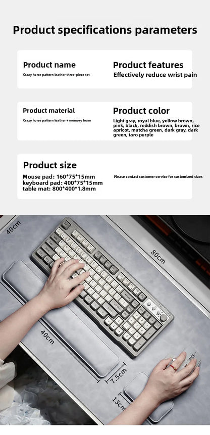 Waterproof PU Desk Mat Set – Large Non-Slip Mouse & Keyboard Pads with Wrist Rest