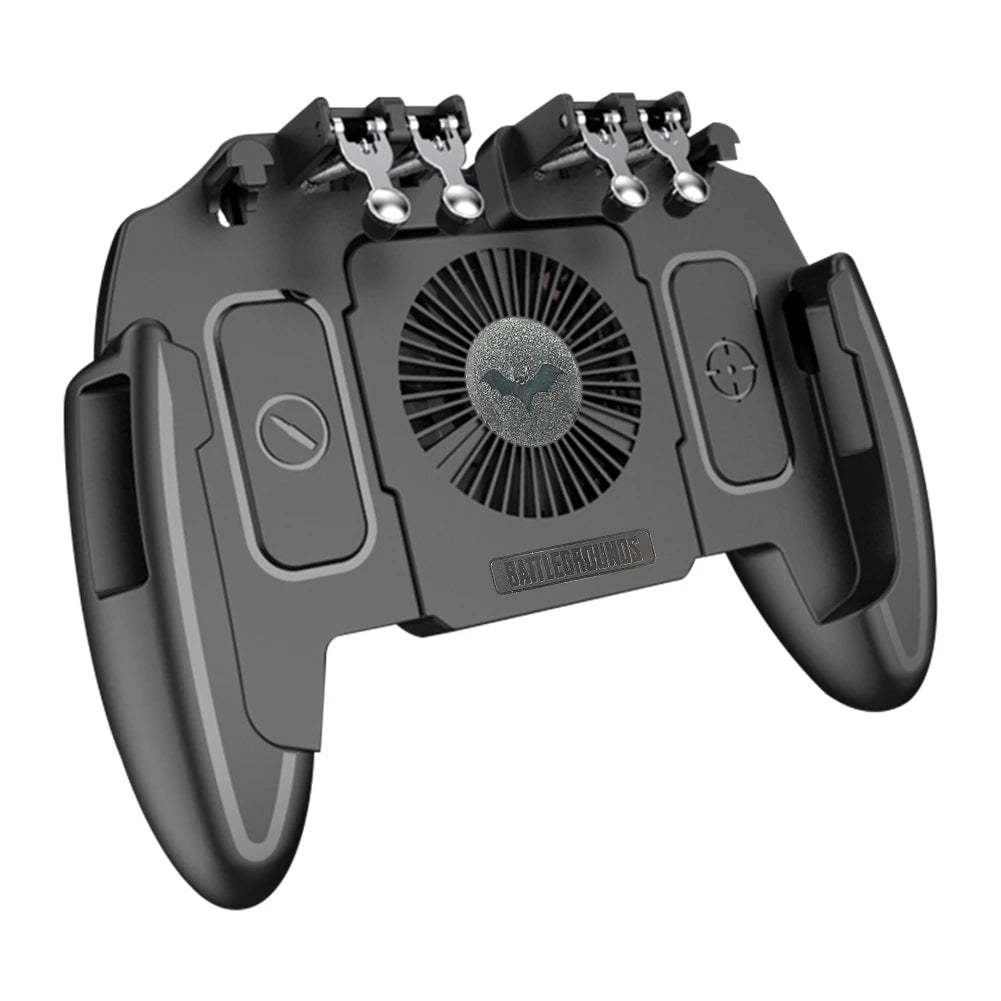 6 Finger Mobile Shooting Gaming Button Trigger Gamepad with Cooling Fan for PUBG Mobile Trigger Joypad Game Console