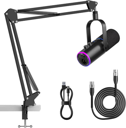 PUPGSIS USB/XLR Dynamic Microphone,PC Gaming Mic with RGB Light,Podcast Mic for Recording, Streaming, Vocal & Singing, with Mute