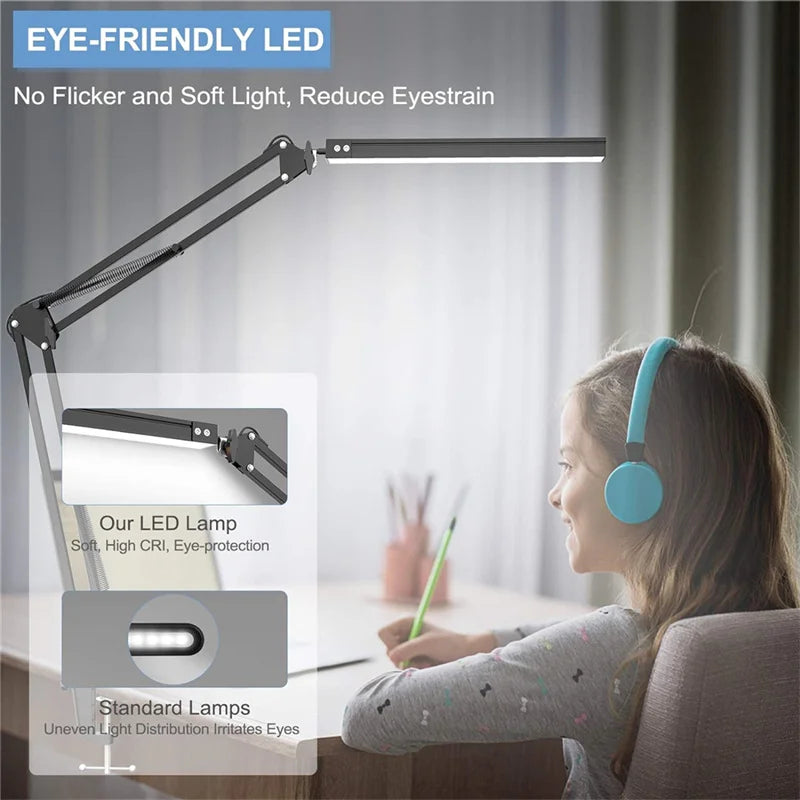 LED Clamp-On Desk Lamp – 5 Light Modes with Auto Shut-Off, Eye-Caring