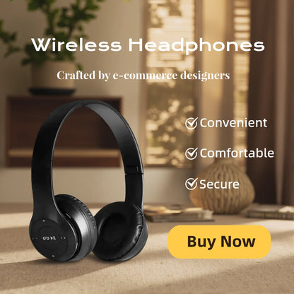 Foldable Bluetooth Wireless Headphones – Over-Ear with Mic & Volume Control