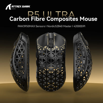 ATTACK SHARK R5 Ultra Carbon Fiber Wireless Gaming Mouse – 8K, 39g, PAW3950MAX Sensor