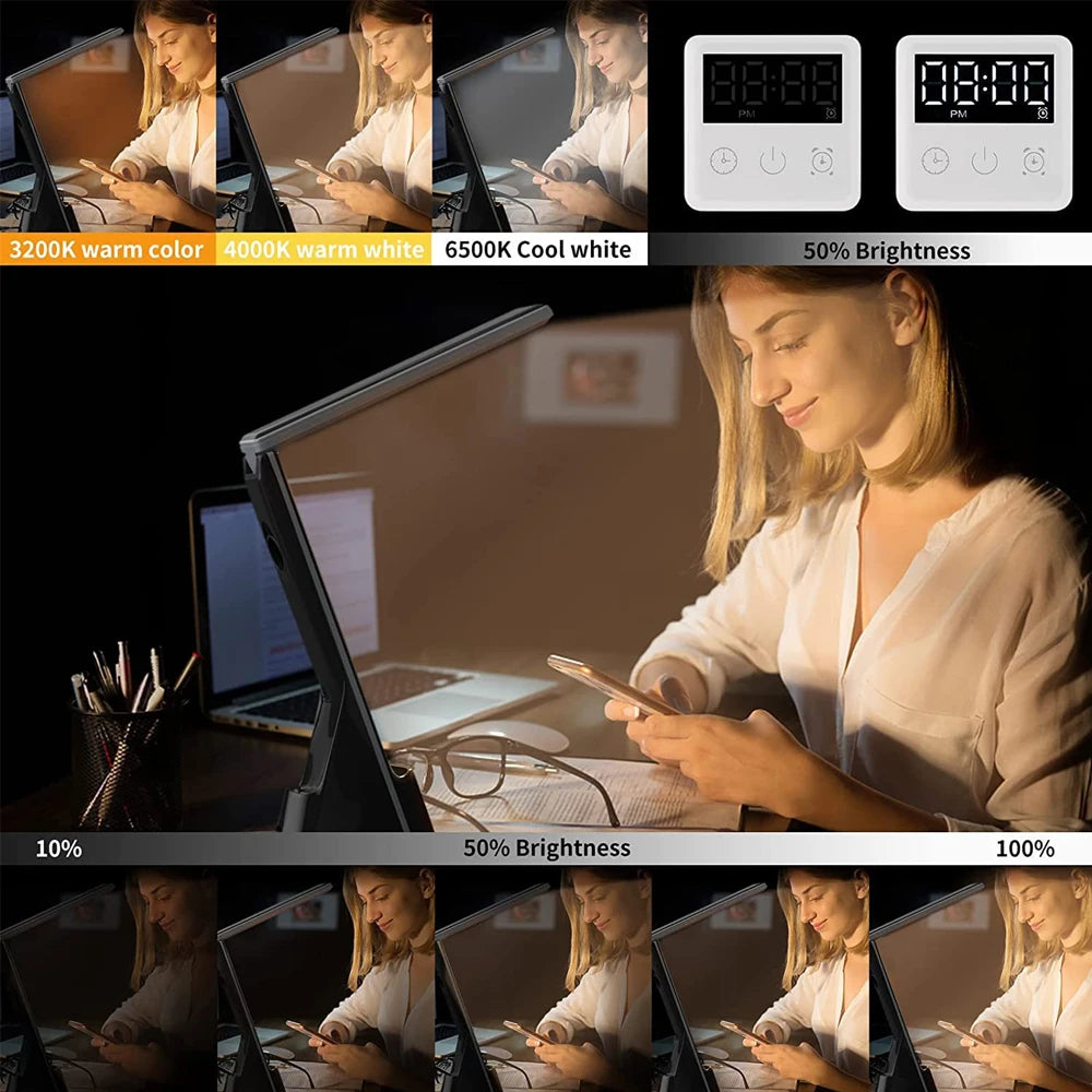 Multifunctional LED Desk Lamp – 3 Lighting Modes, Touch Dimming, Clock & Alarm