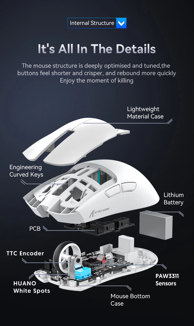 ATTACK SHARK X11 Wireless Gaming Mouse – RGB, 22K DPI, PAW3311 Sensor