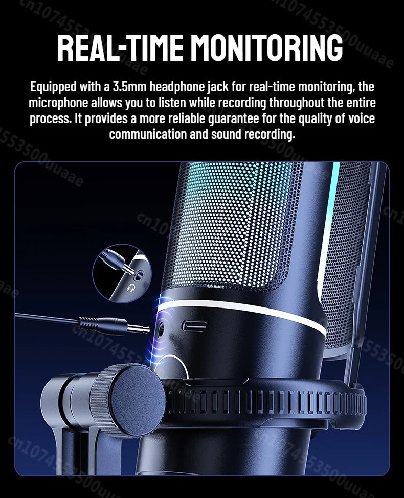 Monster Gaming USB Microphone 192KHz/24Bit Cardioid Condenser Mic with Touch Mute for PC PS4 PS5 Game Chat Podcasts Live Stream