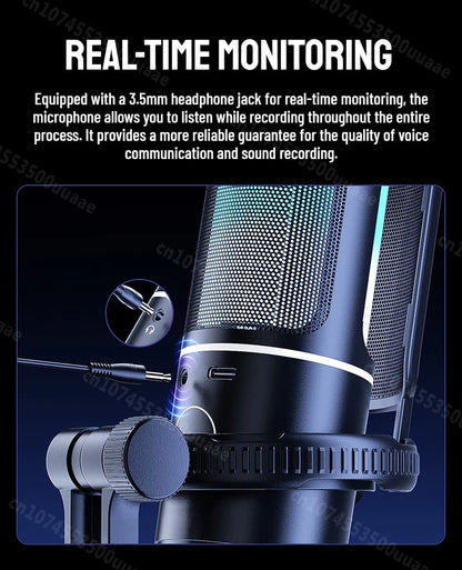 Monster Gaming USB Microphone 192KHz/24Bit Cardioid Condenser Mic with Touch Mute for PC PS4 PS5 Game Chat Podcasts Live Stream