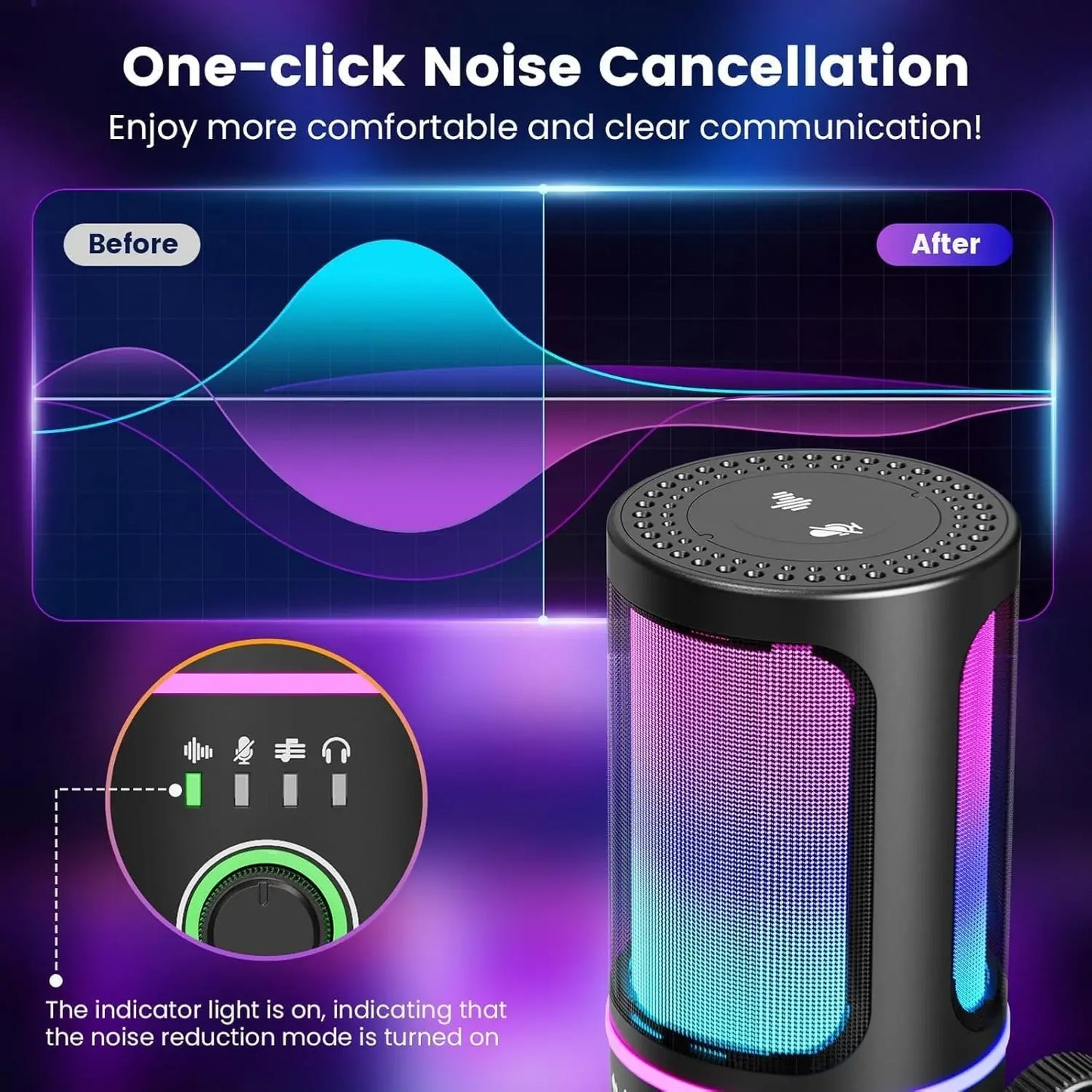 Monster Gaming USB Microphone 192KHz/24Bit Cardioid Condenser Mic with Touch Mute for PC PS4 PS5 Game Chat Podcasts Live Stream