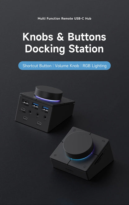 Hagibis Knob USB C Hub With Shortcut Buttons Type-C Docking Station Volume Adjustment Desktop Controller 2.5G RJ45 for Macbook