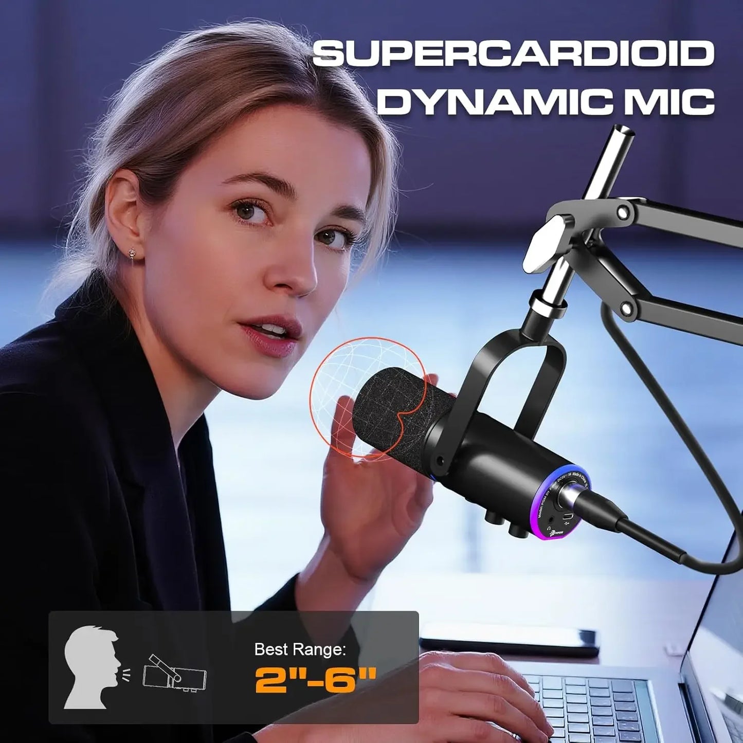 PUPGSIS USB/XLR Dynamic Microphone,PC Gaming Mic with RGB Light,Podcast Mic for Recording, Streaming, Vocal & Singing, with Mute