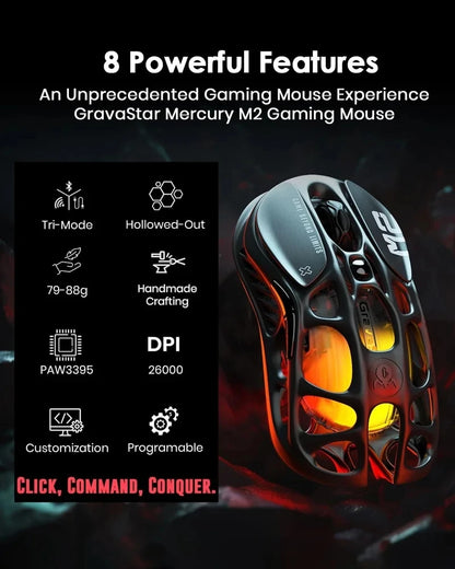For GravaStar M1 M2 Gaming Mouse Magnesium Alloy Hollow Design Tri-Mode Wireless Wired Custom RGB Mice PC E-Sports Gifts