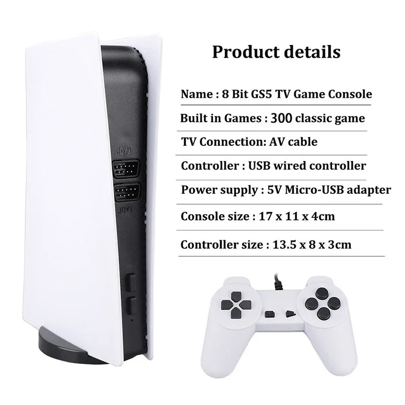GS5 Retro Game Console – 200 Classic 8-Bit Games, USB Wired Dual Controllers