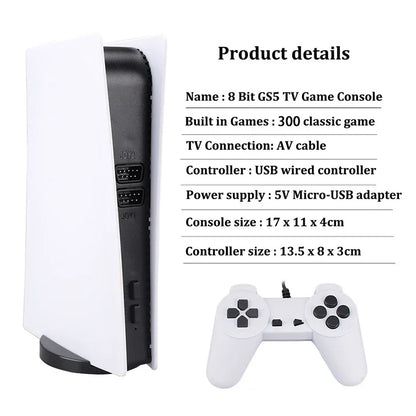 GS5 Retro Game Console – 200 Classic 8-Bit Games, USB Wired Dual Controllers