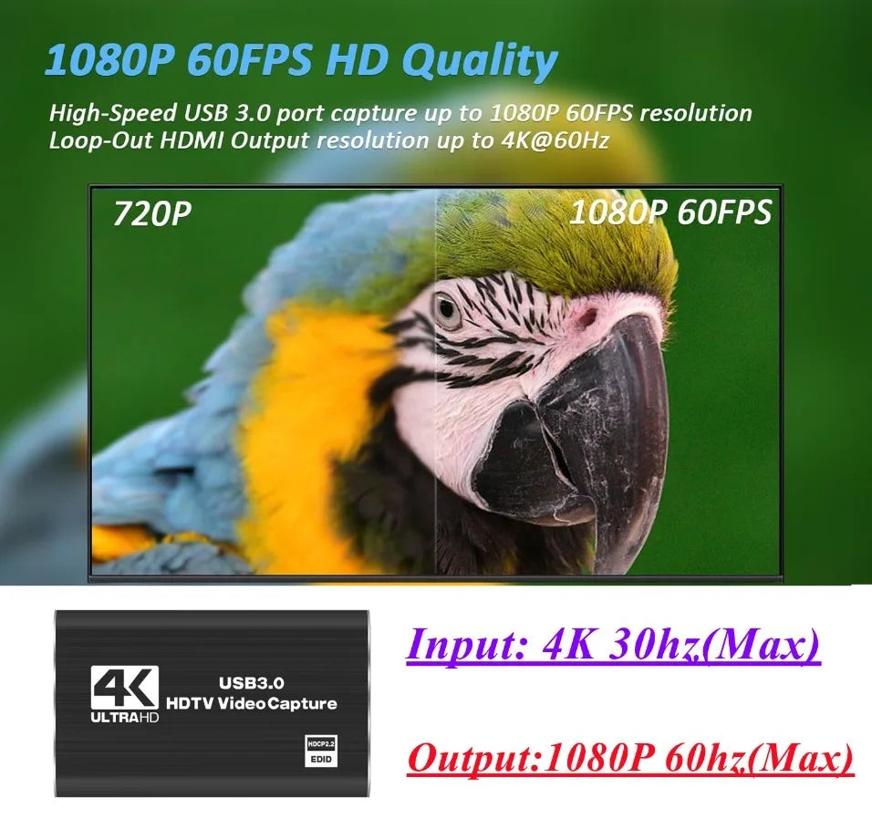 TABLLYUGE 4K USB 3.0 HDMI Video Capture Card for PC & PS4