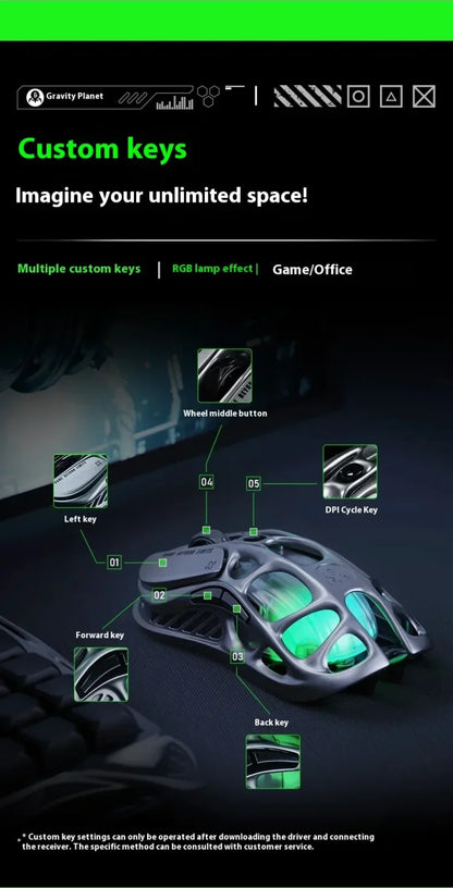 For GravaStar M1 M2 Gaming Mouse Magnesium Alloy Hollow Design Tri-Mode Wireless Wired Custom RGB Mice PC E-Sports Gifts