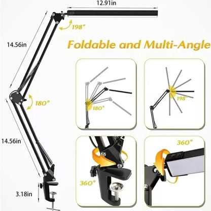 LED Desk Lamp with Rocker Arm – Adjustable, 10 Brightness Levels, 3 Lighting Modes