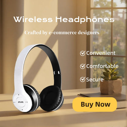 Foldable Bluetooth Wireless Headphones – Over-Ear with Mic & Volume Control