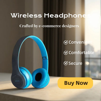Foldable Bluetooth Wireless Headphones – Over-Ear with Mic & Volume Control