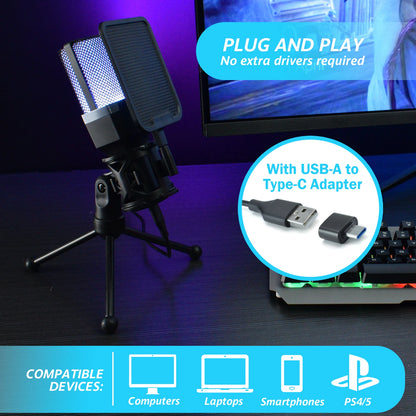 Gaming Computer Professional Condenser Microphone Mic PC Laptop USB Wired Live Streaming Podcast Studio Mike Kit Gamer Karaoke