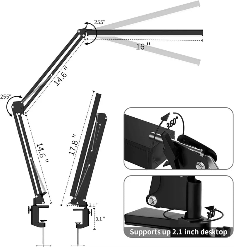 LED Clamp-On Desk Lamp – 5 Light Modes with Auto Shut-Off, Eye-Caring